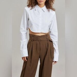 The Frankie Shop Uma White Cropped poplin button down Shirt